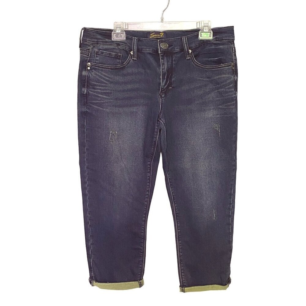 Seven7 Girlfriend Cropped Rolled Hem Jeans Blue Stretchy Women's Size 10